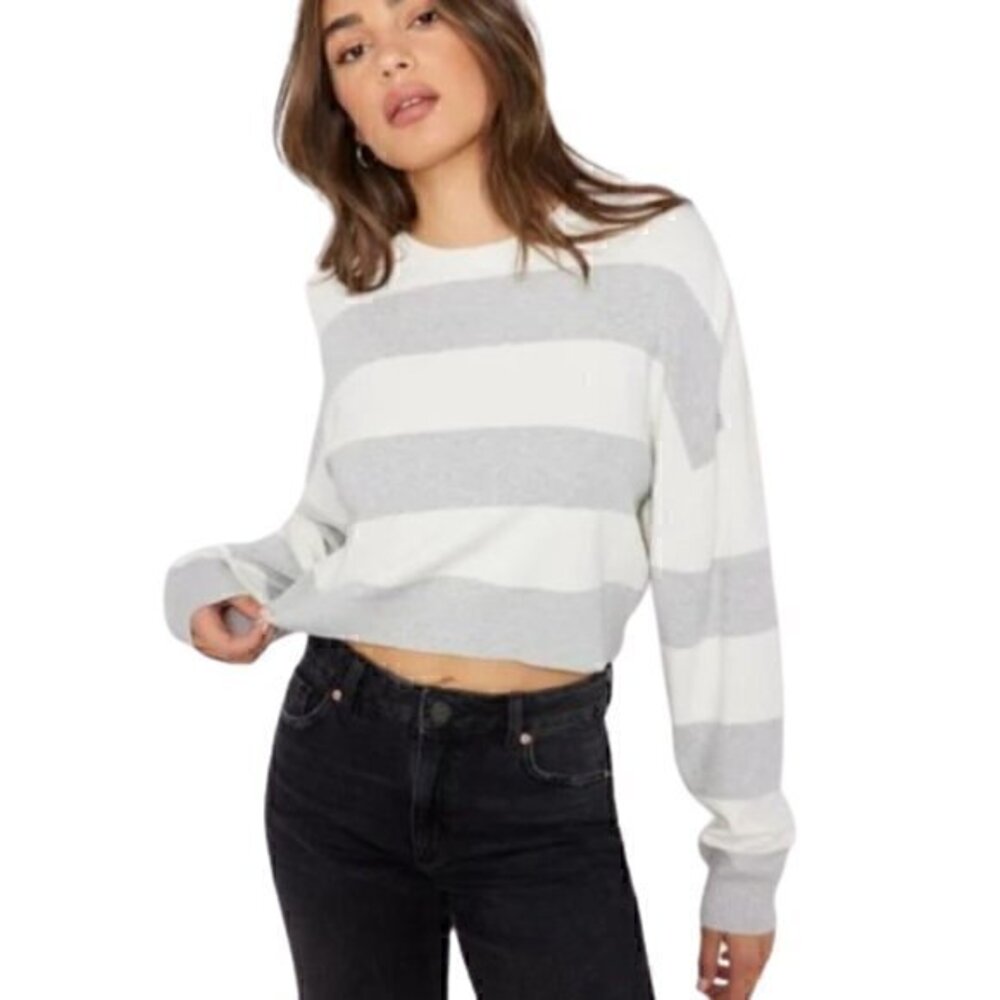 [Garage] Gray & White Striped Sparkly Crewneck Sweater - Size L